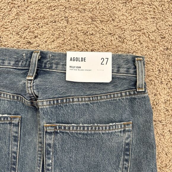 Agolde Kelly Jean Women 27 Blue Backdrop Distressed High-rise Straight Leg NWT - Picture 7 of 8